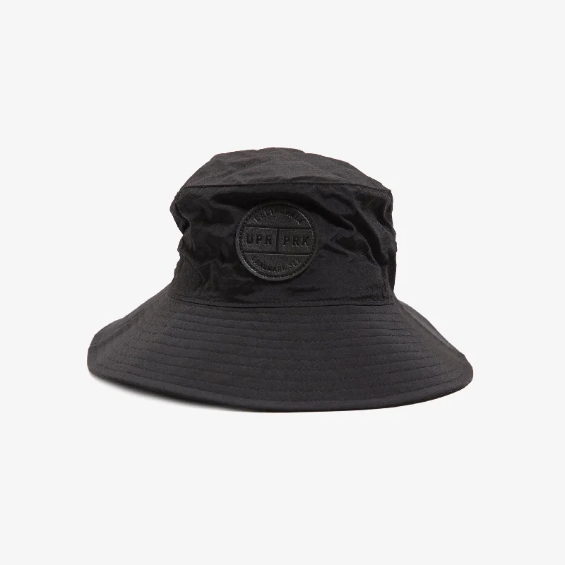 Black Leather Badge Nylon Bucket Hat