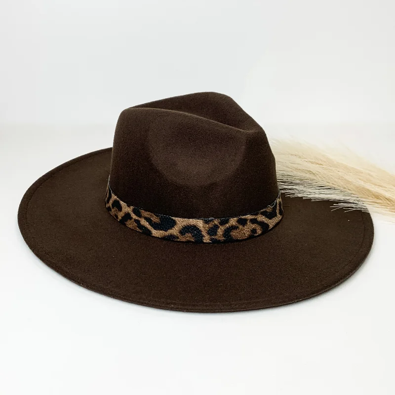 Best of Me Rancher Faux Felt Hat with Leopard Print Hat Band in Dark Brown