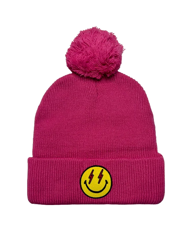 BOLT SMILEY POM POM RIB BEANIE