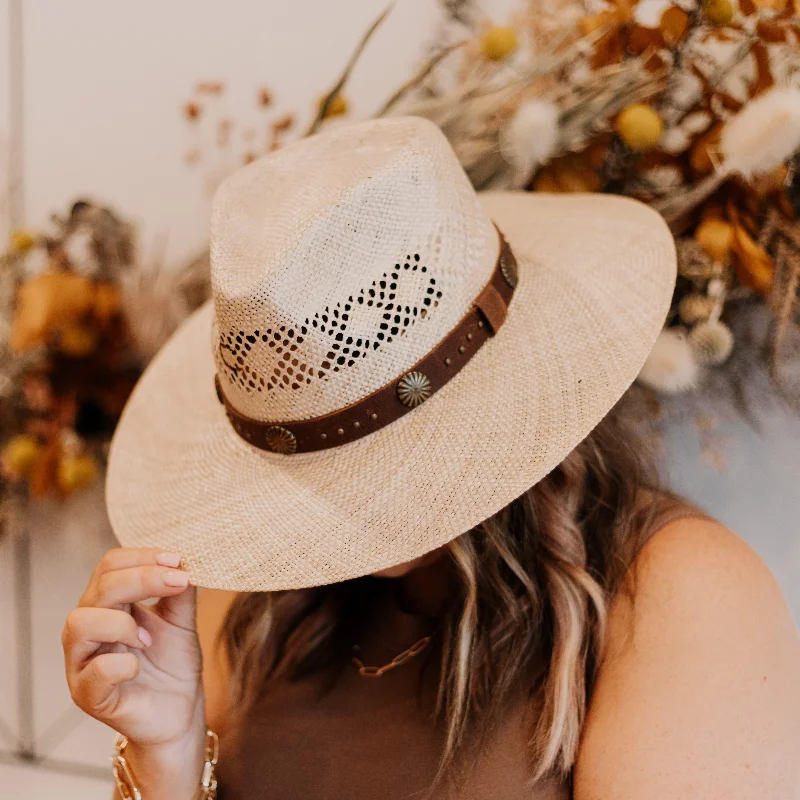 Charlie 1 Horse | Hair Trigger Straw Stiff Brim Hat with Brown Band and Conchos