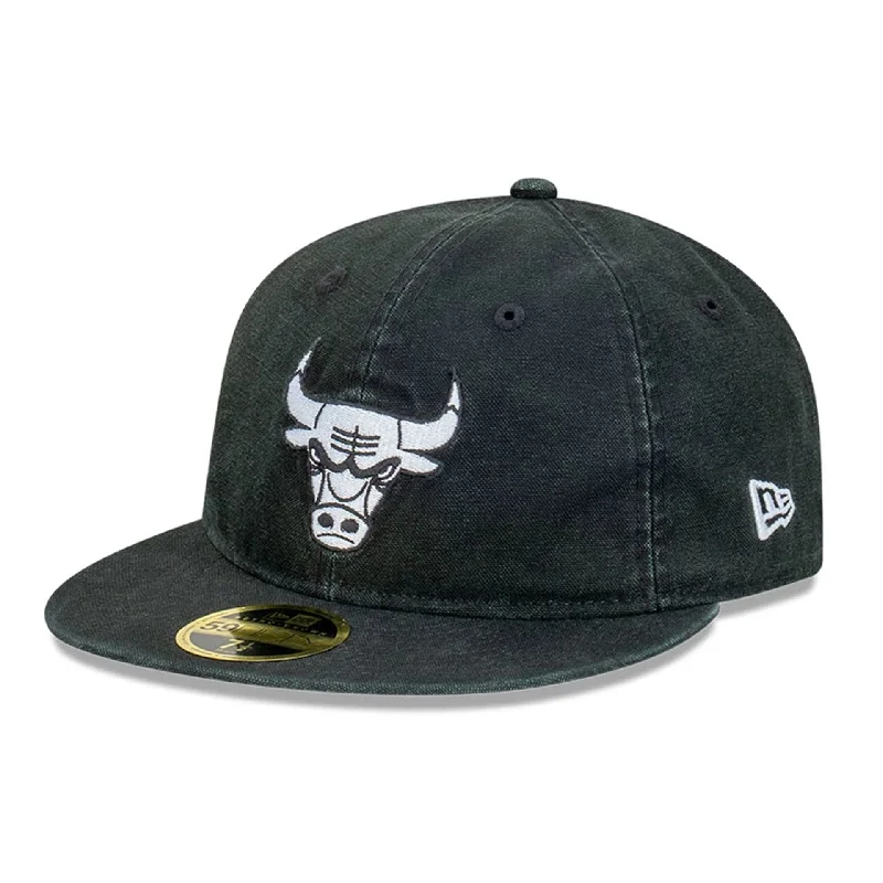 Chicago Bulls Snow Washed Canvas Black Retro Crown 59FIFTY Fitted Cap