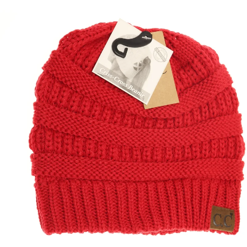 Criss Cross Knit Beanie in Red