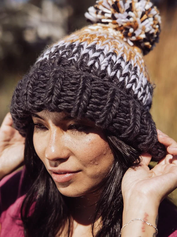 Free People Tide Stripe Knit Pom Beanie - Coal