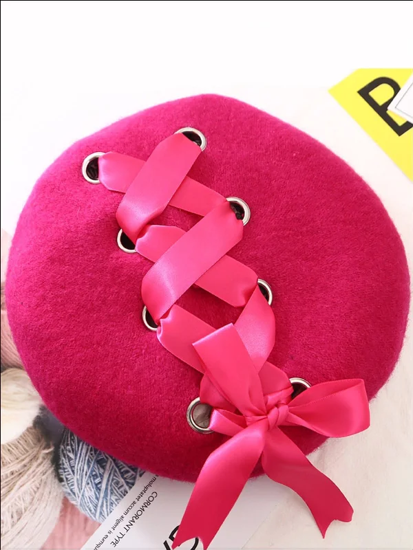 Girls Casual Satin Lace Up Beret