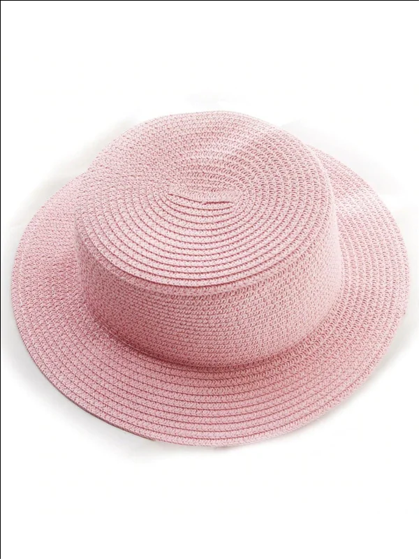 Girls Solid Color Straw Sun Hat