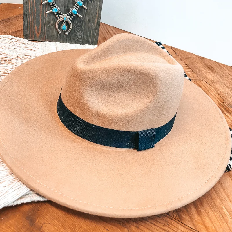 Gone for the Day Faux Felt Hat with Black Band in Beige