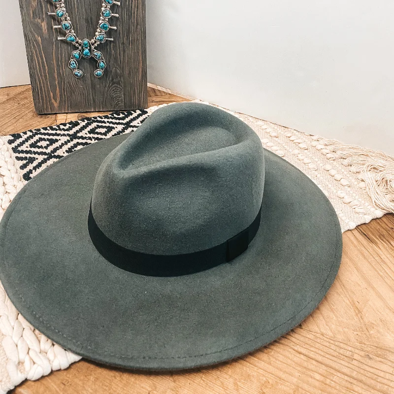 Gone for the Day Faux Felt Hat with Black Band in Charcoal