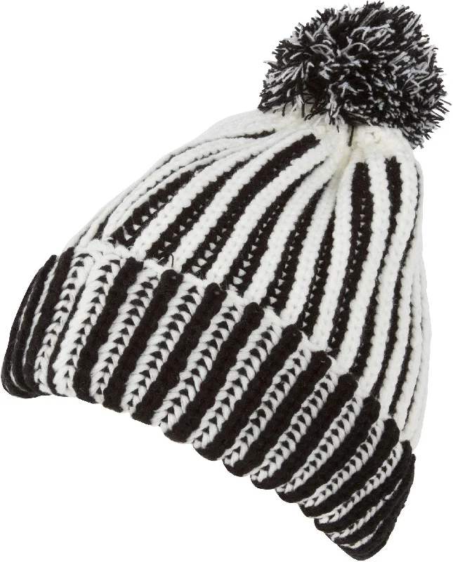 Sakkas Rhea Unisex Heathered Multi Colored Stripe Pom Pom Beanie Hat