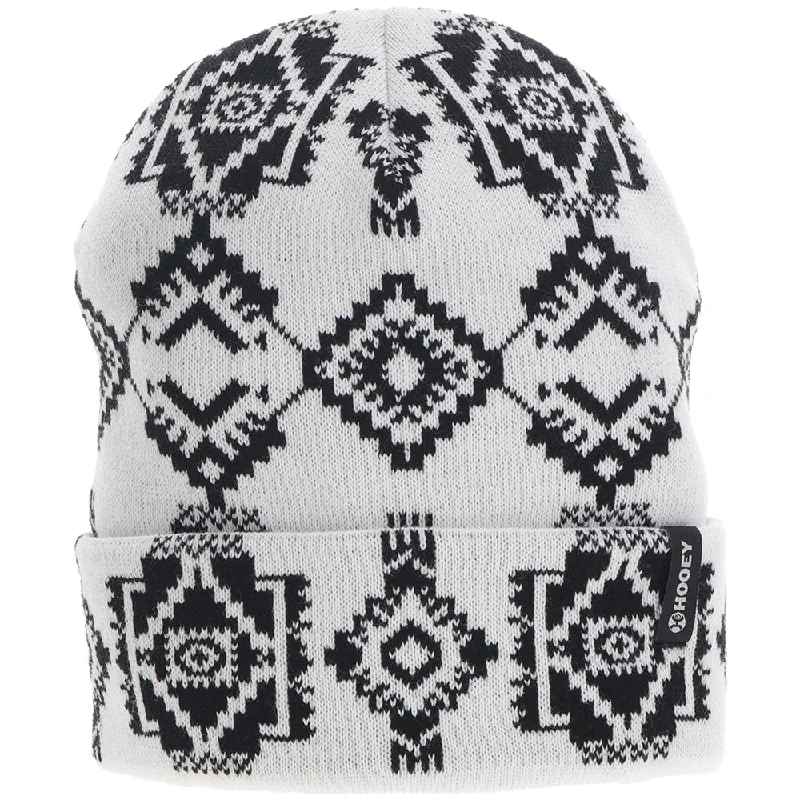 "Hooey Beanie" White w/Black Aztec