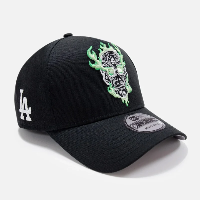 LA Dodgers Glow In The Dark Flaming Skull Black 9FORTY E-Frame Adjustable Cap