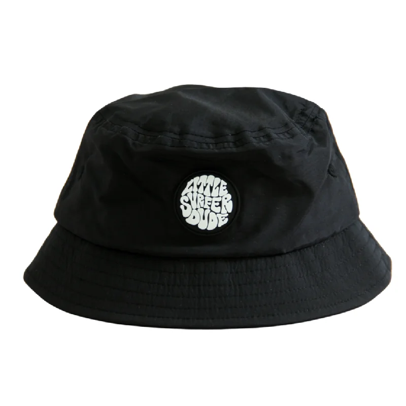 Little Surfer Dude Black Nylon Bucket Hat