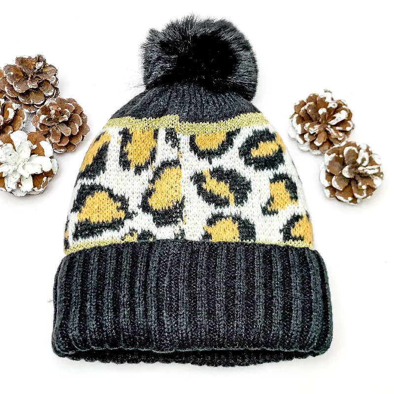 Lucky Leopard Beanie in Black and Brown