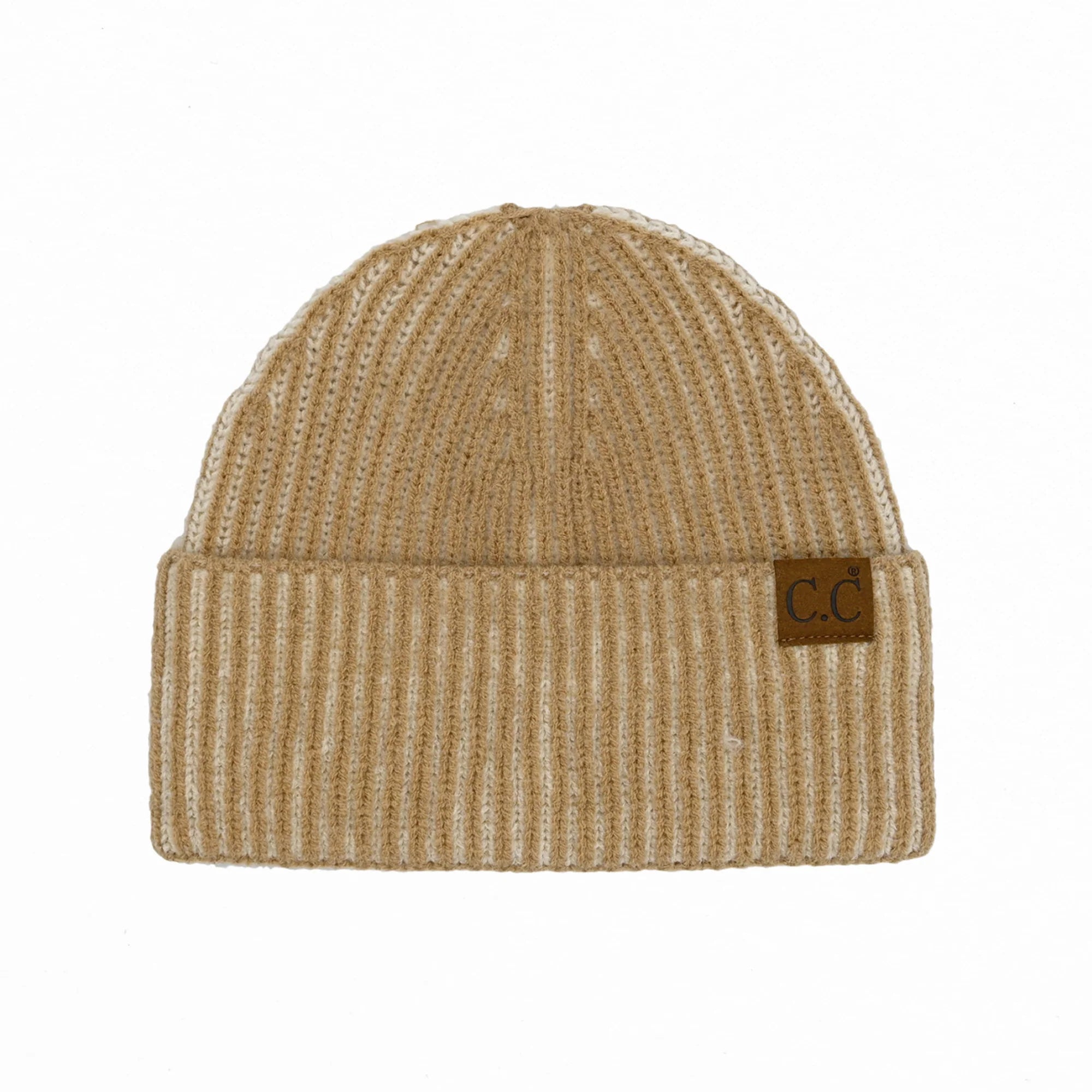 Melanie CC Ribbed Two Tone Beanie, Camel