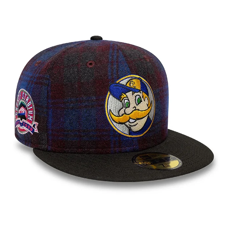 Milwaukee Brewers Mascot Plaid Purple 59FIFTY Fitted Cap