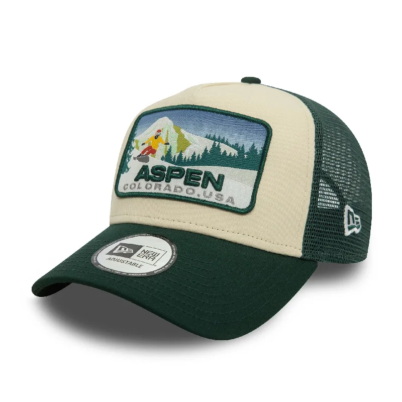 New Era Aspen Ski Patch Dark Green 9FORTY A-Frame Trucker Cap