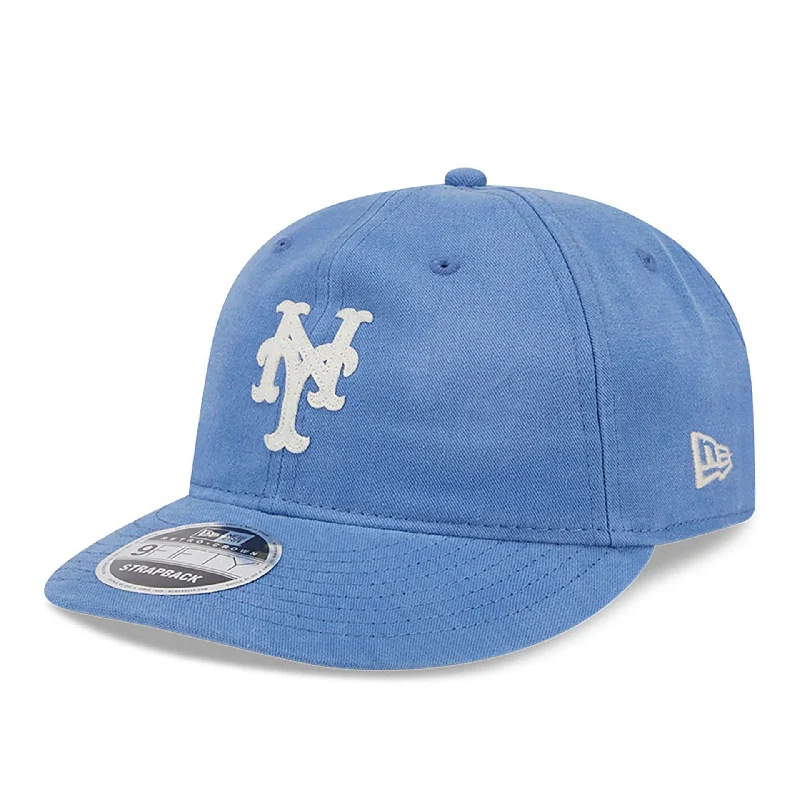 New York Mets Canvas Felt Logo Blue Retro Crown 9FIFTY Strapback Cap