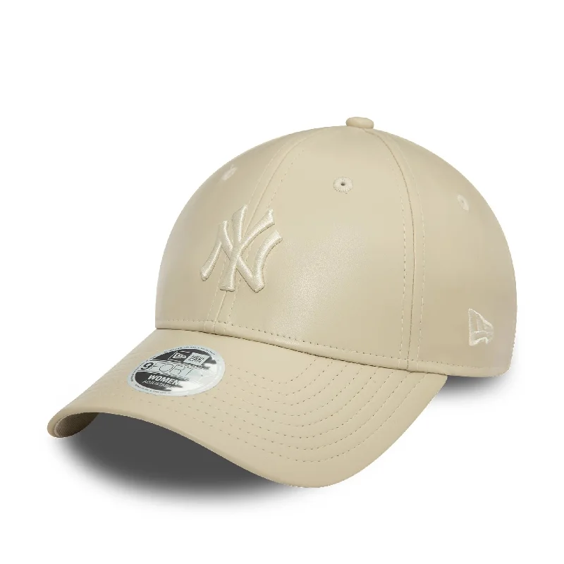 New York Yankees Womens Midi PU Light Beige 9FORTY Adjustable Cap