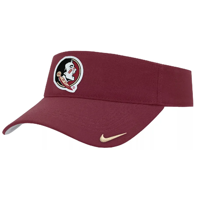 Nike Men's Seminole Logo Patch Adjustable Dri-fit Ace Swoosh Visor - Garnet