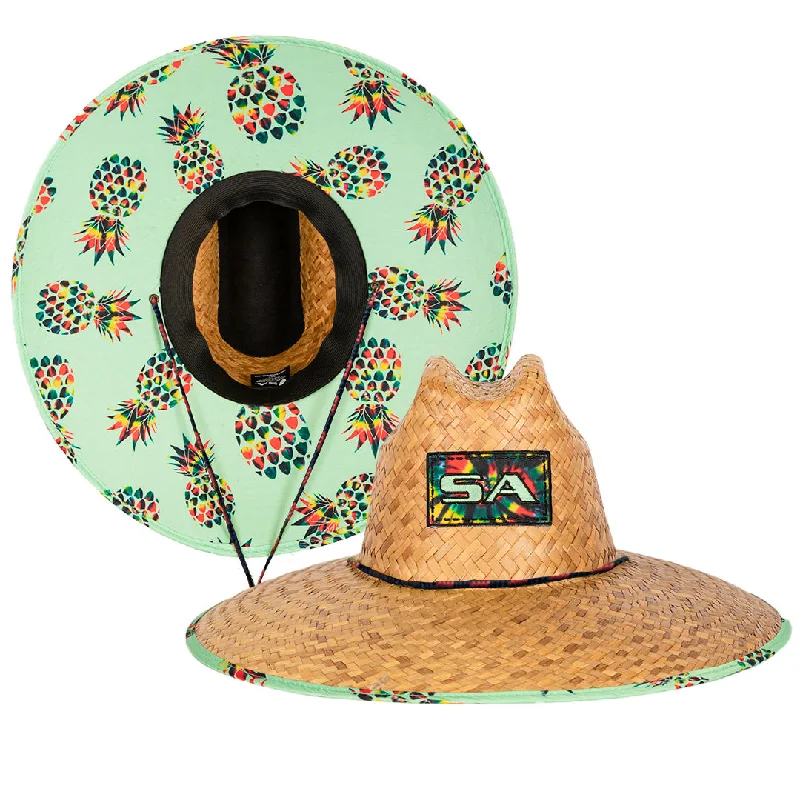 Palms Under Brim Straw Hat | Rasta Pineapple