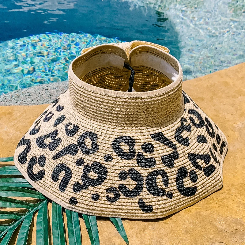 Poolside Chic Velcro Sun Visor in Light Tan with Leopard Print