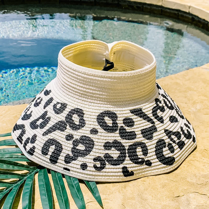 Poolside Chic Velcro Sun Visor in Ivory with Leopard Print