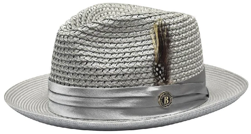 Silver Grey Fedora Braided Straw Hat