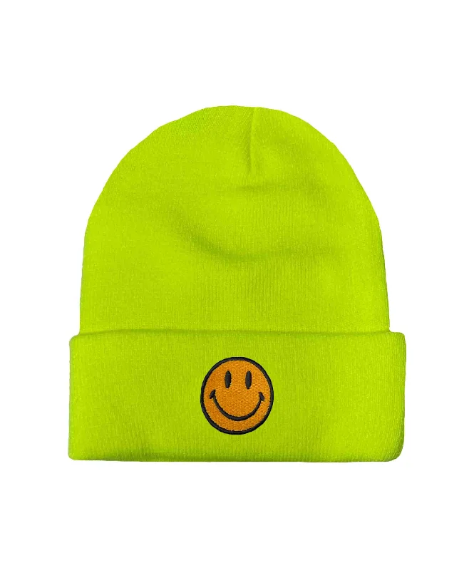 SMILEY 2 FULL RIB BEANIE - NEON YELLOW