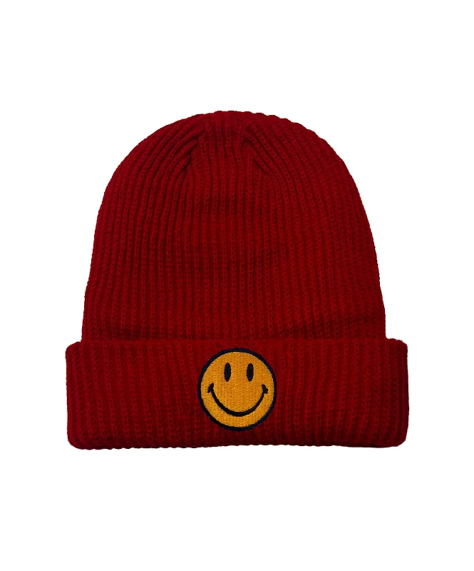 SMILEY RIB BEANIE - RED