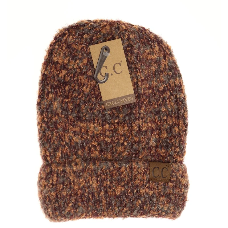 Soft Boucle Knit Cuff CC Beanie in Plum