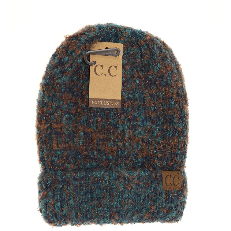 Soft Boucle Knit Cuff CC Beanie in Teal