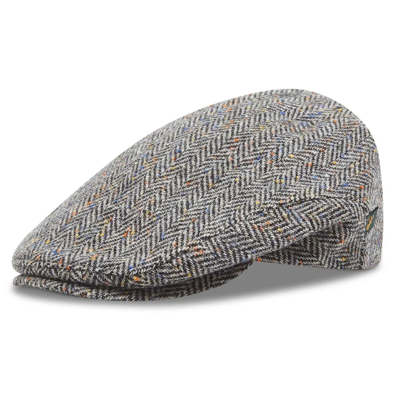 Mucros Weavers Trinity Flat Cap - Grey Herringbone