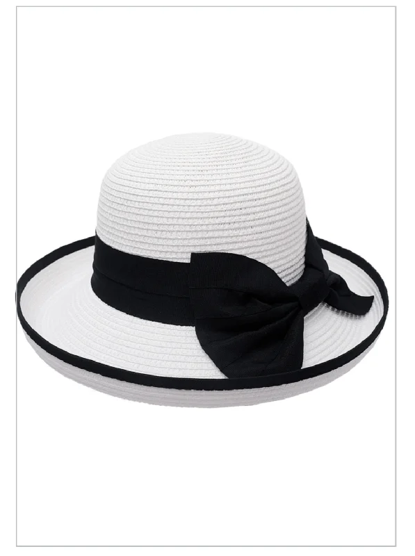 White and Black Bow Straw Hat