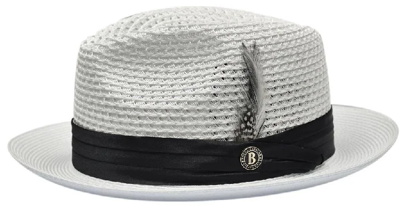 White with Black Band Fedora Braided Straw Hat